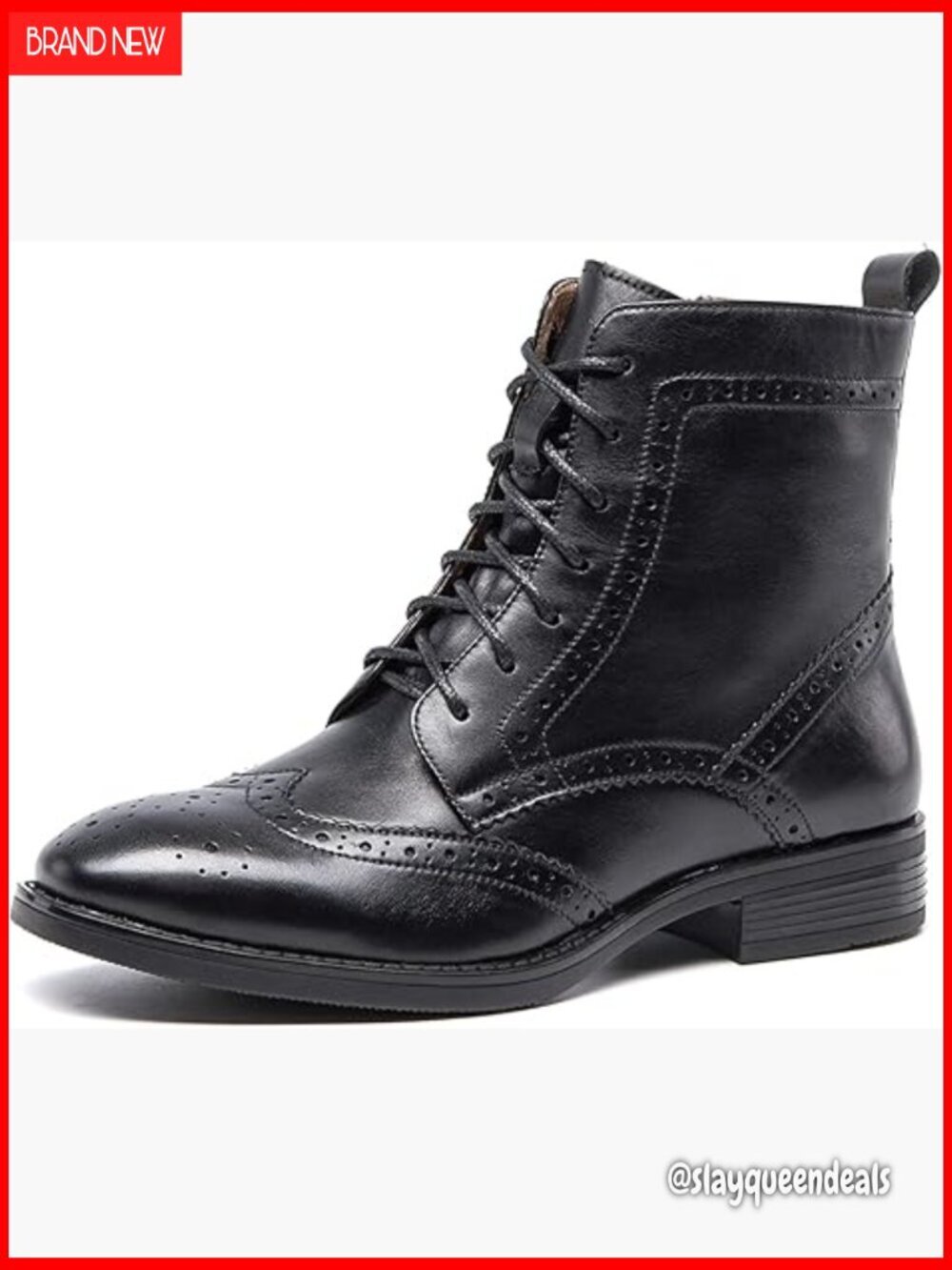 Leather Combat Boots with Side Zipper Low Heel Size 5